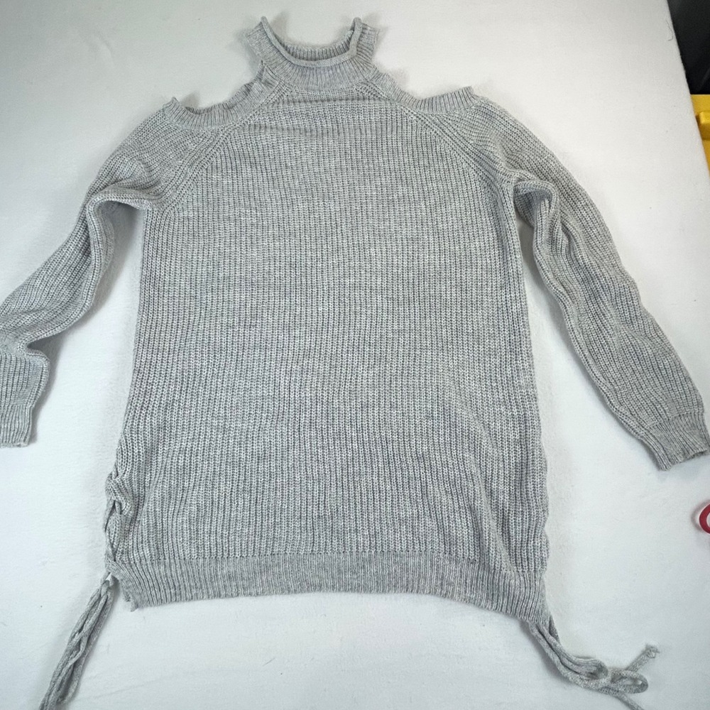 Jodifl Womens Gray Cold Shoulder Mock Neck Angora Blend Ribbed Knit Sweater S